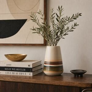 Beit HaYotzer Israel MCM Ceramic Vase Scandinavian Modern Earth Tone Stripe 70s